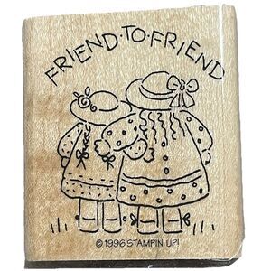 Stampin Up 1996 Friend to Friend Rubber Stamp Country Girls Hats Wood Mount